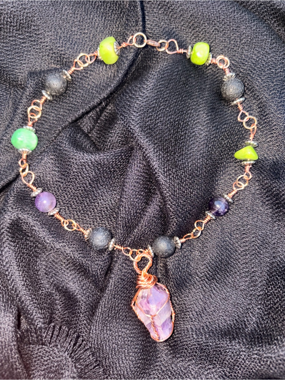 Handcrafted Amethyst Purple and Green Beaded Women's Choker Necklace